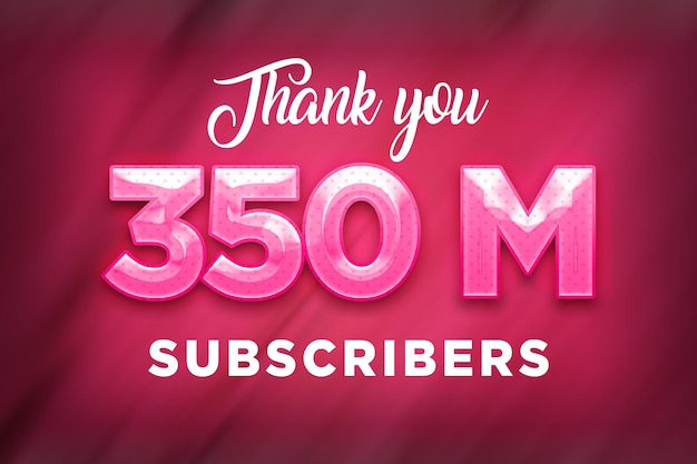 Banner de saludo de celebración de 350 millones de suscriptores con diseño rosa