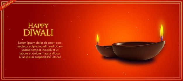 Banner de saludo de diwali con publicación de diya en las redes sociales