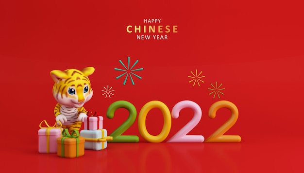 PSD banner de saludo de tigre de 2022 cny