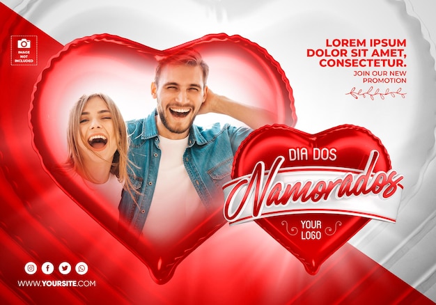 PSD banner de san valentín en brasil diseño de plantilla de render 3d