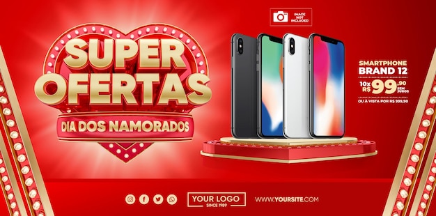 Banner de san valentín en brasil super ofrece render 3d