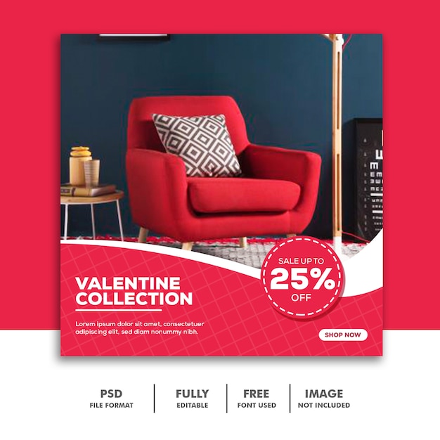 Banner social media post instagram, muebles de color rosa