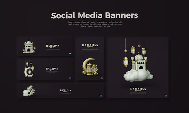 PSD banner social de ramadán con algunos elementos 3d