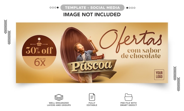 Banner social tutto per le tue offerte pasquali al gusto di cioccolato