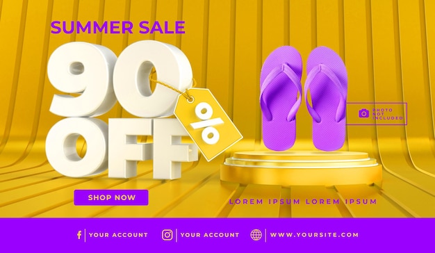 Banner summer sale 90 off diseño de plantilla 3d render