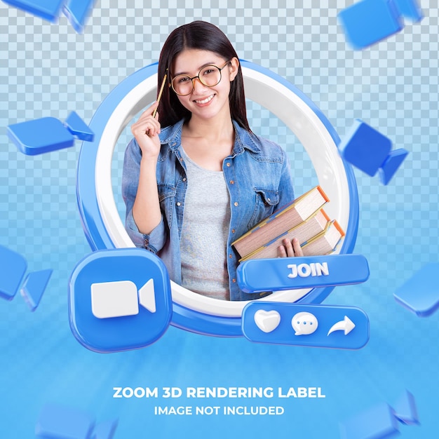 Banner-Symbolprofil auf Zoom-3D-Rendering-Etikett isoliert