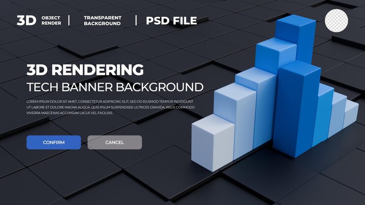 PSD banner de tecnología de renderización 3d