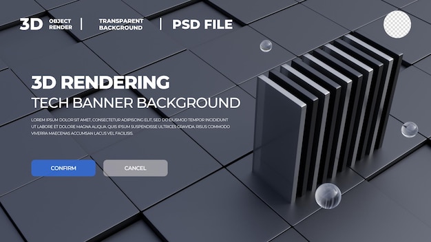Banner tecnologico di rendering 3D