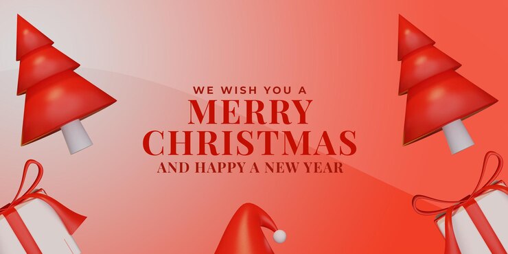 PSD banner de tema rojo de navidad y feliz año nuevo 3d