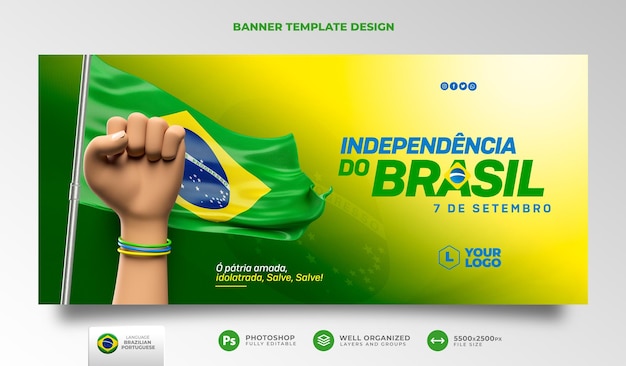 Banner template Independence Day Brasile in 3d render portoghese