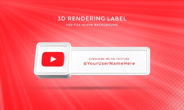 Banner de tercios inferiores de representación 3d de nombre de usuario de youtube