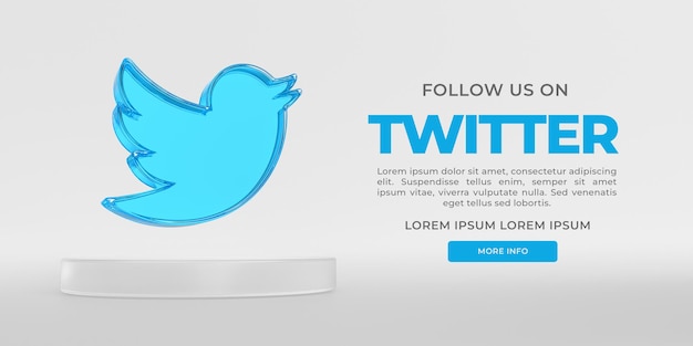 Banner Twitter in vetro acrilico con rendering 3d trasparente