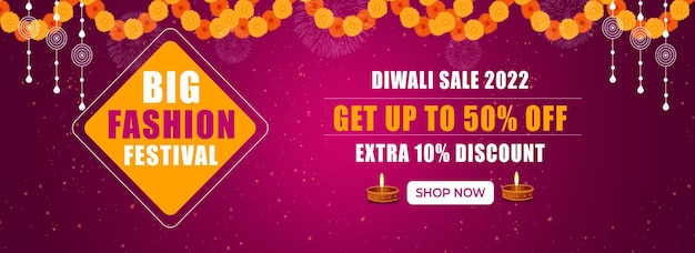 Banner de Twitter de oferta de venta de Happy Diwali