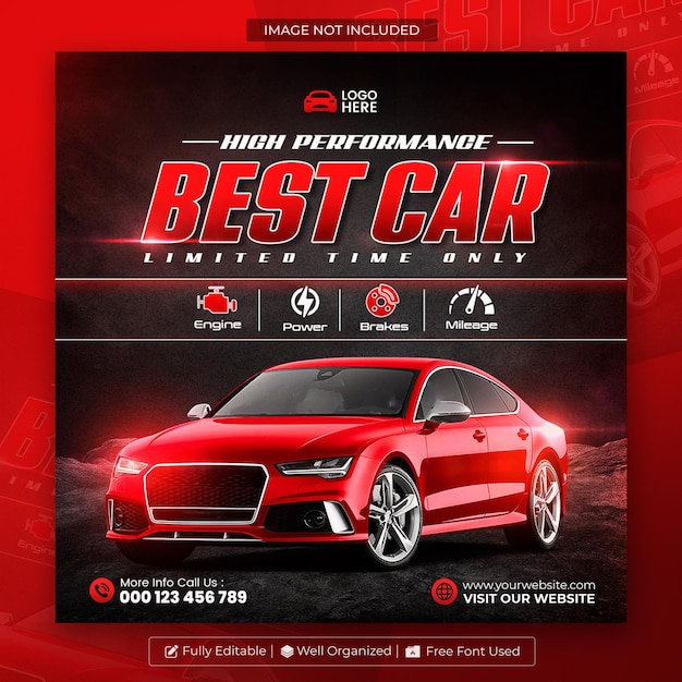 Banner de venta de automóviles en las redes sociales y plantilla de publicación en Instagram