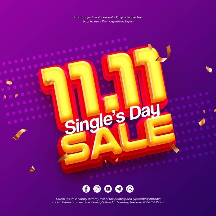 PSD banner de venta de día de 1111 con efecto de texto de estilo 3d editable banner cuadrado para la promoción de las redes sociales