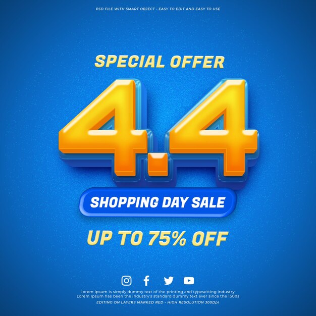 Banner de venta del día de compras en línea PSD 44 para la promoción en las redes sociales