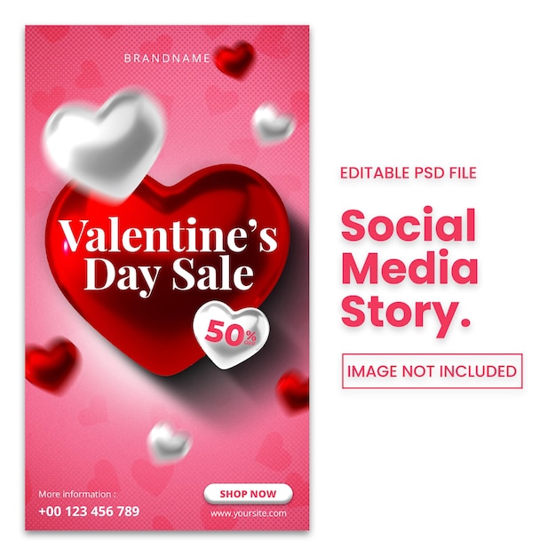 PSD banner de venta del día de san valentín para la historia de las redes sociales