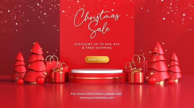 PSD banner de venta de feliz navidad con decoración de elementos 3d de navidad