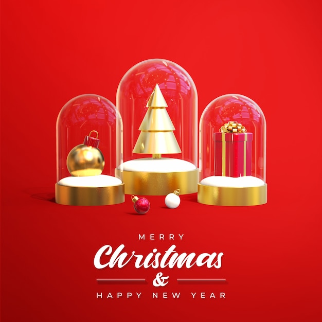 Banner de venta de feliz navidad con objetos 3d