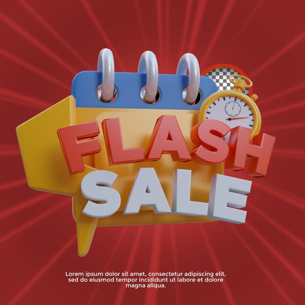 Banner de venta flash con ilustración de render 3d