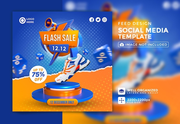 PSD banner de venta flash con plantilla de redes sociales de podio 3d