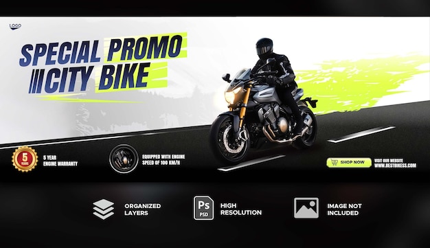 PSD banner de venta de motocicletas banner de portada de publicación de redes sociales