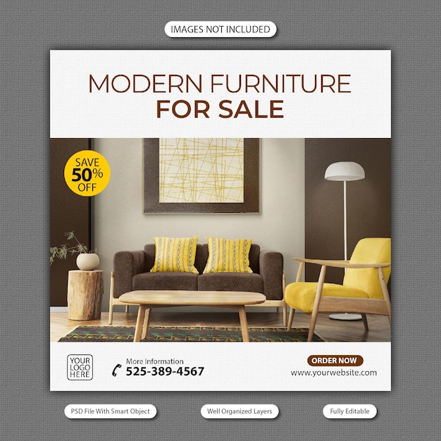 Banner de venta de muebles modernos en las redes sociales o plantilla de publicación en Instagram