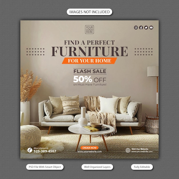 Banner de venta de muebles modernos en las redes sociales o plantilla de publicación en Instagram
