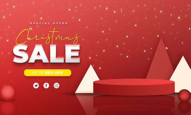 PSD banner de venta de navidad con podio de productos.