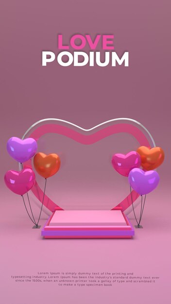 Banner de venta de podio de amor colorido 3D