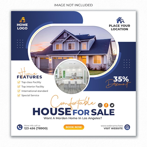 Banner de venta de propiedad de casa moderna de publicación de redes sociales de bienes raíces