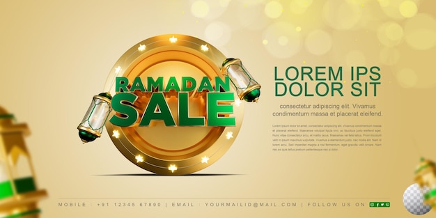 Banner de venta de Ramadán Kareem renderizado en 3D o saludos con fondo editable