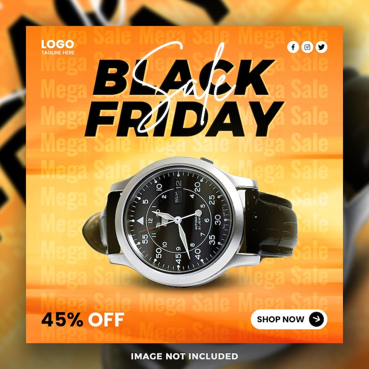 PSD banner de venta de relojes del viernes negro y plantilla de publicación en las redes sociales