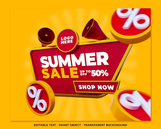 Banner de venta de verano promoción 3d publicación en redes sociales
