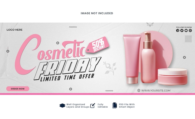 PSD banner de vente de produits cosmétiques rose du vendredi modèle de couverture facebook