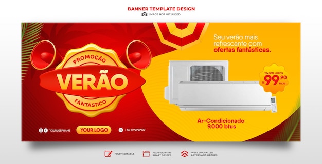 Banner verano de ofertas en plantilla de render 3d de brasil para campaña de marketing en portugués