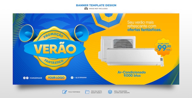 Banner verano de ofertas en plantilla de render 3d de brasil para campaña de marketing en portugués