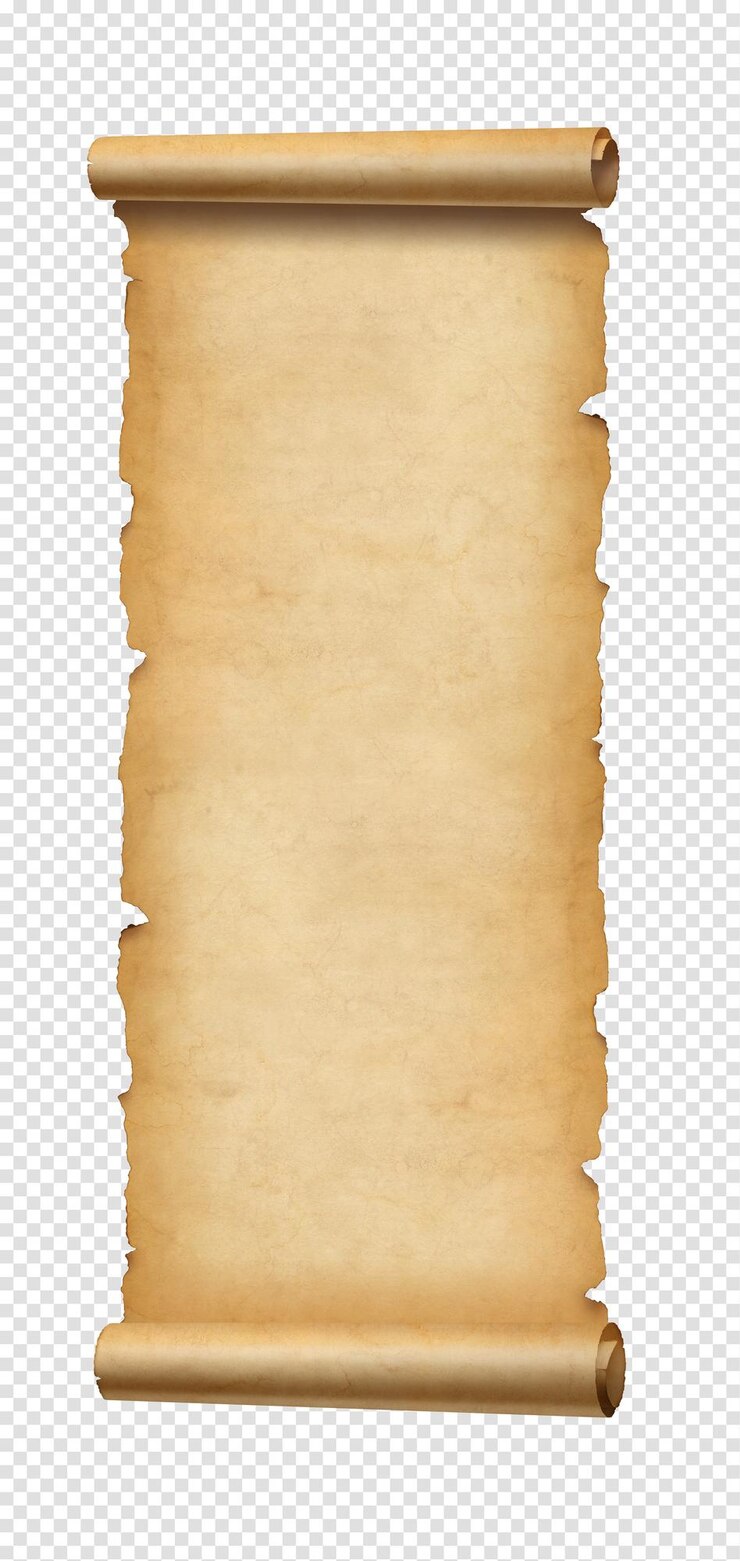 PSD banner verticale di vecchia carta rotolo di pergamena isolato su bianco con ombra