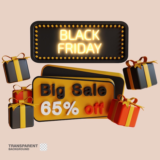 Banner de viernes negro 3d en venta de descuento de oro negro con brillo de texto de neón para fuente de marketing