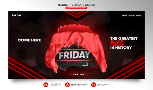 Banner de viernes negro en render 3d realista para composición de marketing