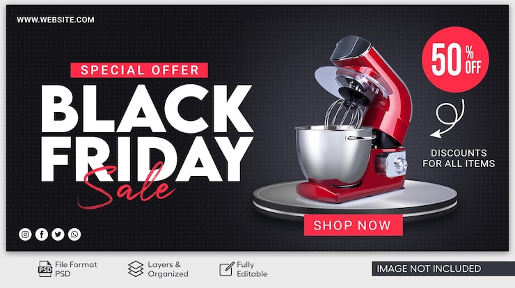 PSD banner de viernes negro con súper ofertas y promociones.