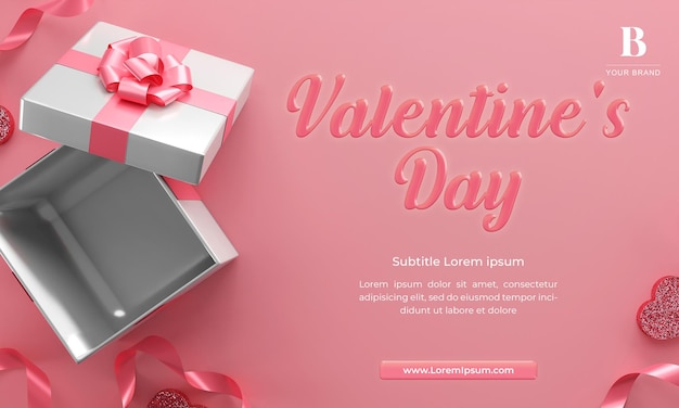 Banner de vista superior de san valentín diseño de cinta de corazón de regalo sitio web de tarjeta de felicitación de póster