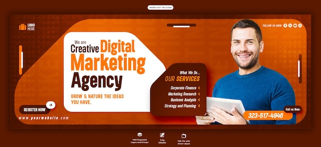 Banner-Vorlage für digitale Marketingagenturen und Facebook-Cover von Unternehmen