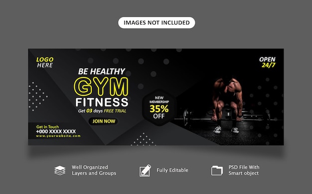 Banner-Vorlage für Fitnessstudio und Fitness-Social-Media-Cover
