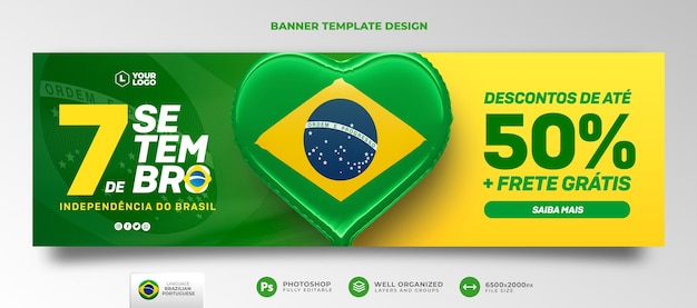 Banner-vorlage unabhängigkeitstag brasilien in 3d-render portugiesisch