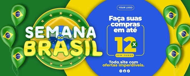 PSD banner-vorlage unabhängigkeitstag brasilien in 3d-render portugiesisch