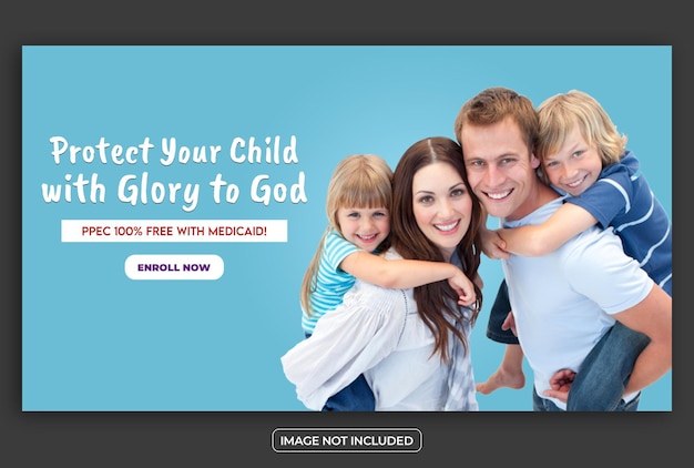 banner web de cuidado infantil y plantilla de banner de redes sociales