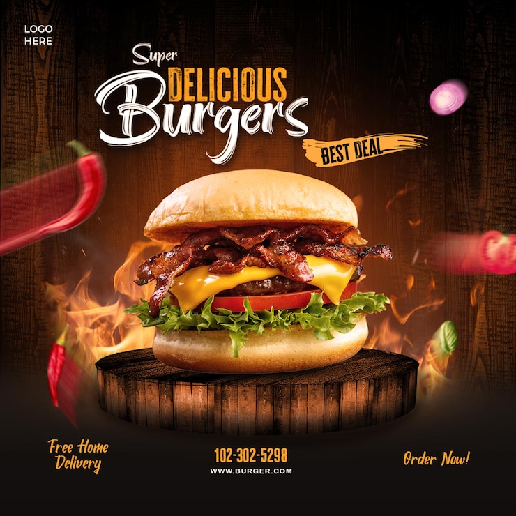 Banner web de menu de hambúrguer e comida delicioso