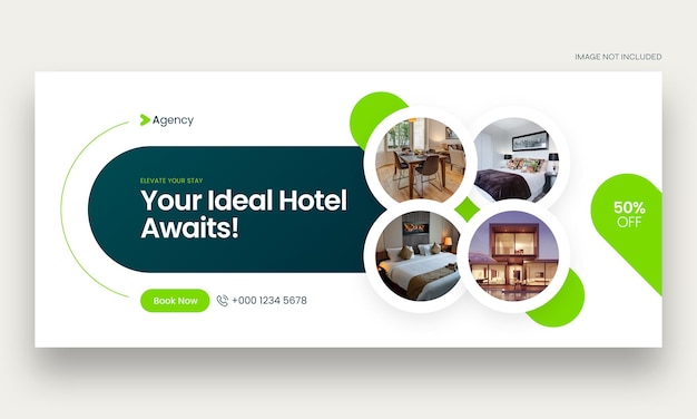Banner web de reservas imobiliárias e hoteleiras ou modelo de capa de Facebook de redes sociais