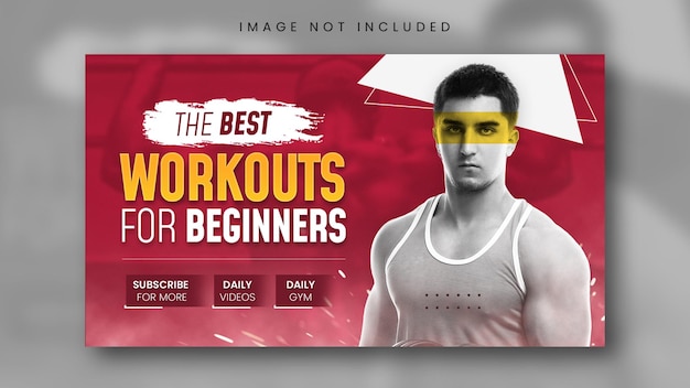 Banner web de gimnasio de fitness PSD y plantilla de diseño de miniaturas de YouTube
